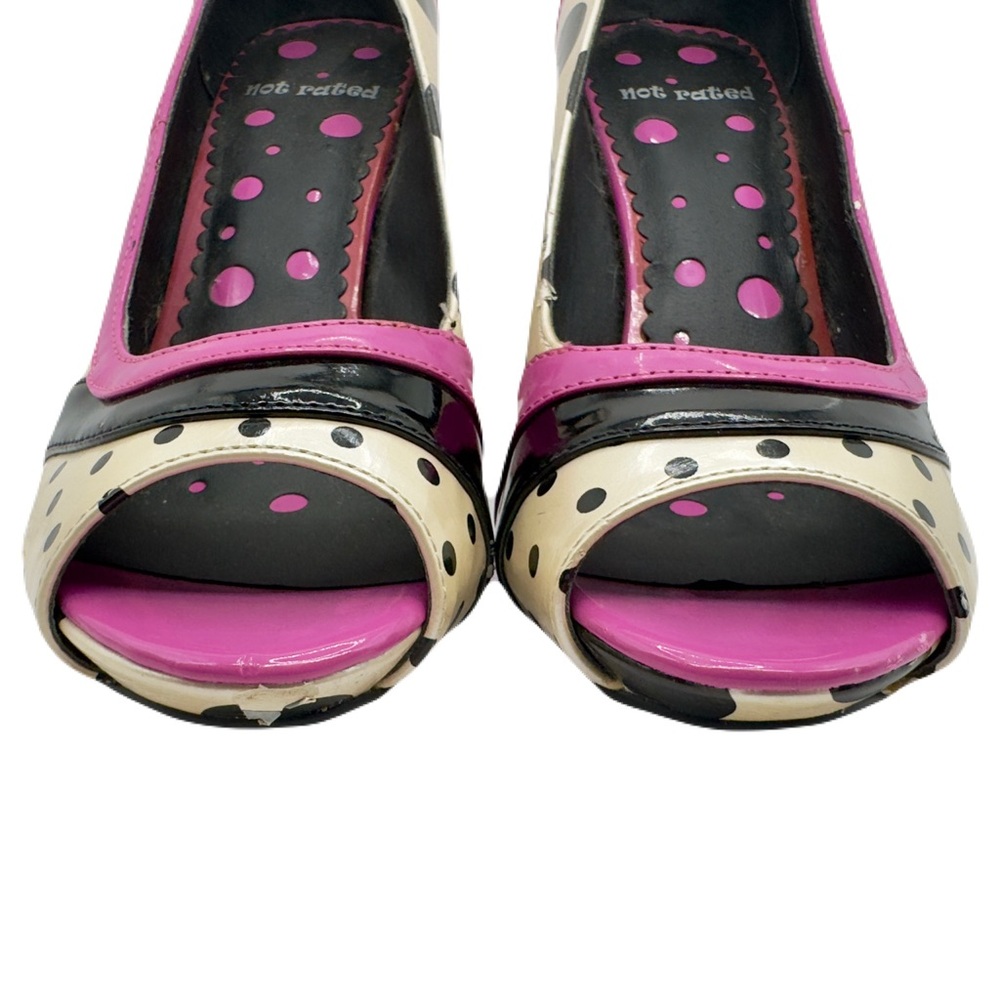 NOT RATED Pink, Black & Off White Polka Dot Peep Toe Heels Size 7, NRW0583-100 - Picture 12 of 14